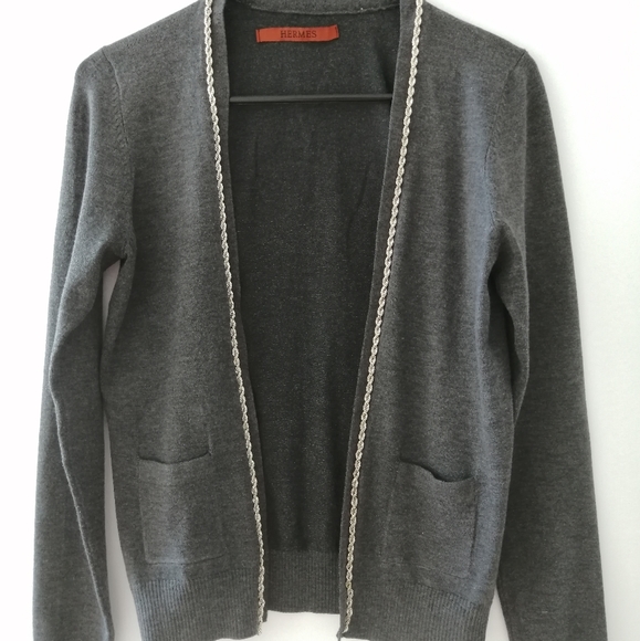 Hermes styled gold chain grey cardigans sweater - Picture 14 of 16